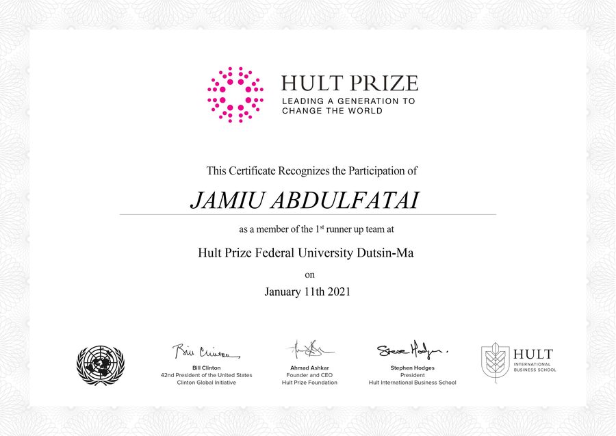 1st runner-up team, Hult Prize document