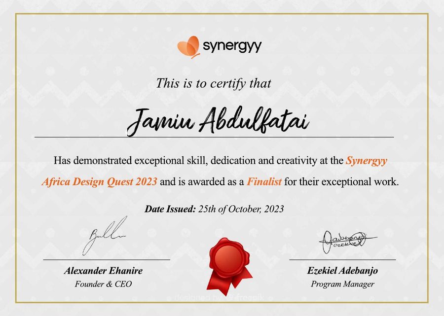 Finalist, Synergy Africa Design Quest 2023 document