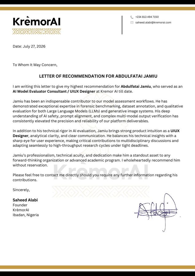 Letter of recommendation document