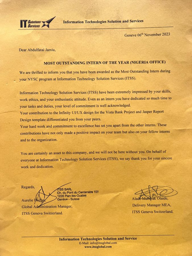 Most Outstanding Intern of the Year document