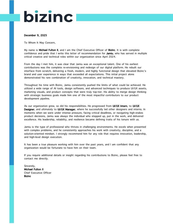Letter of recommendation document