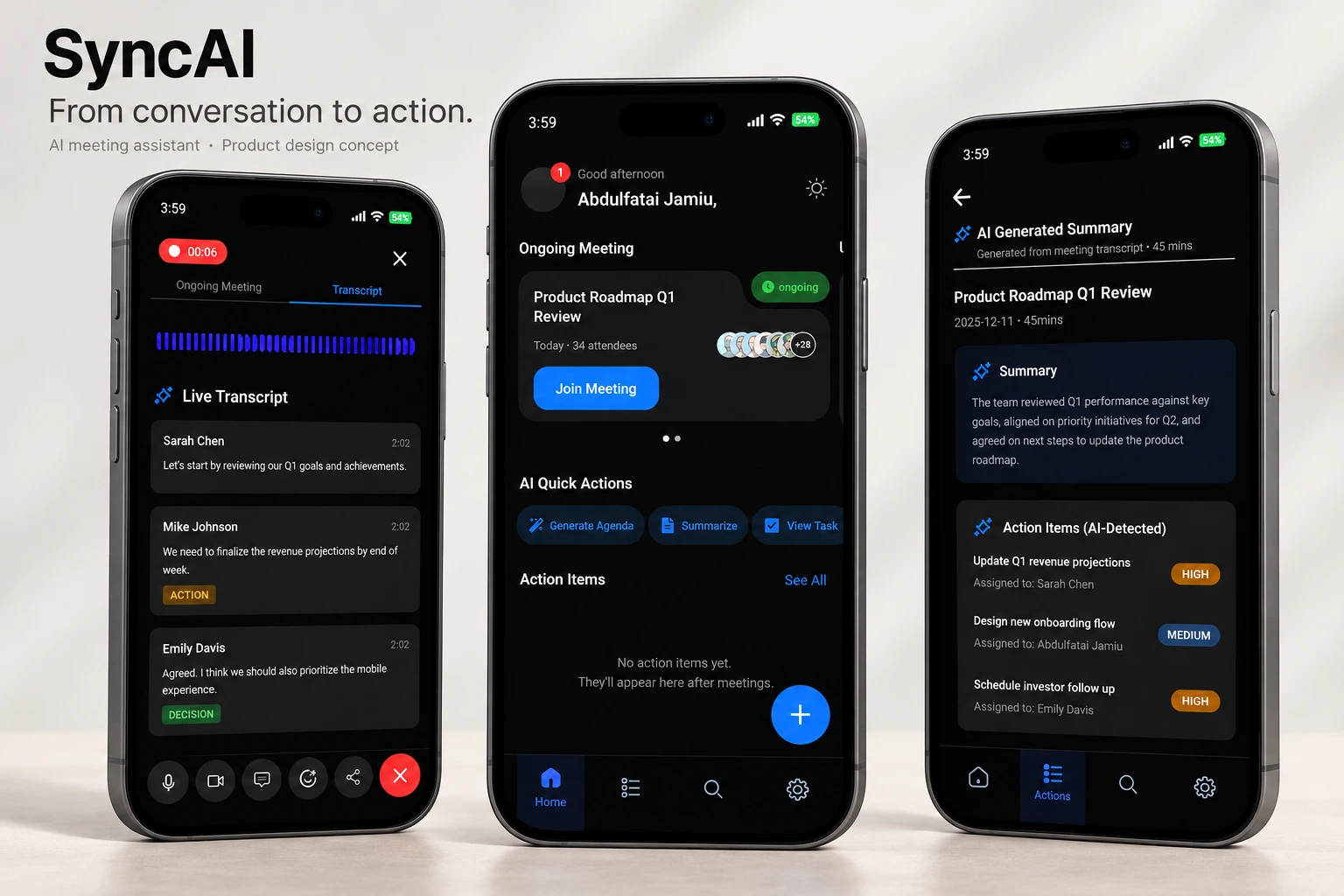 SyncAI mobile meeting assistant concept