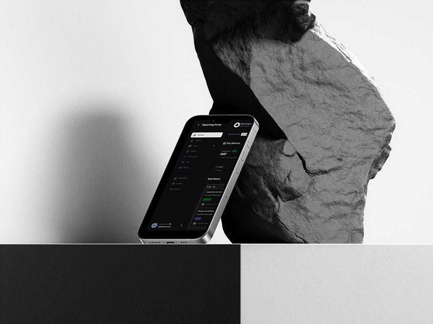 Reporting Portal's mobile layout shown on a phone